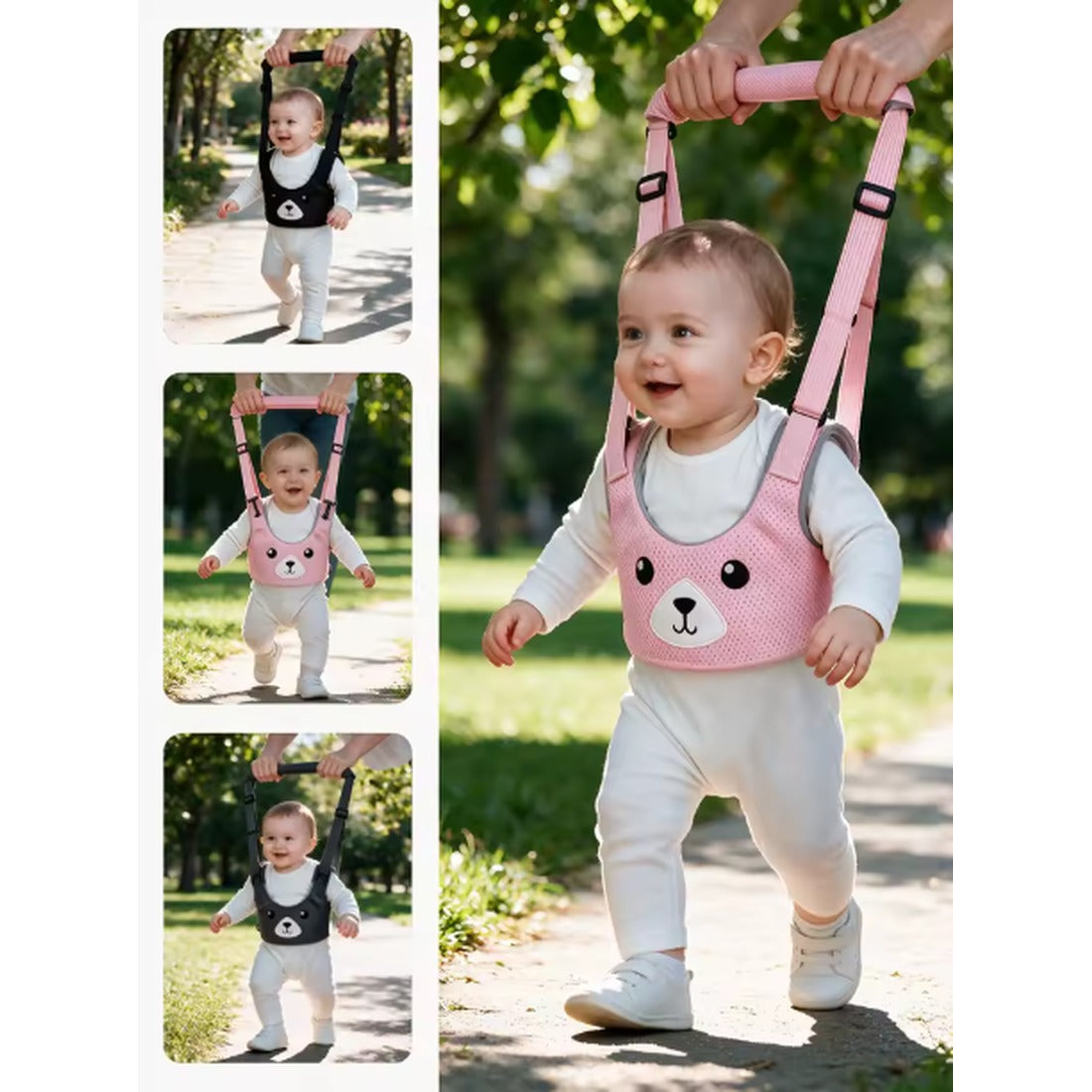 Bebé caminando en el parque con el arnés Pasitobaby